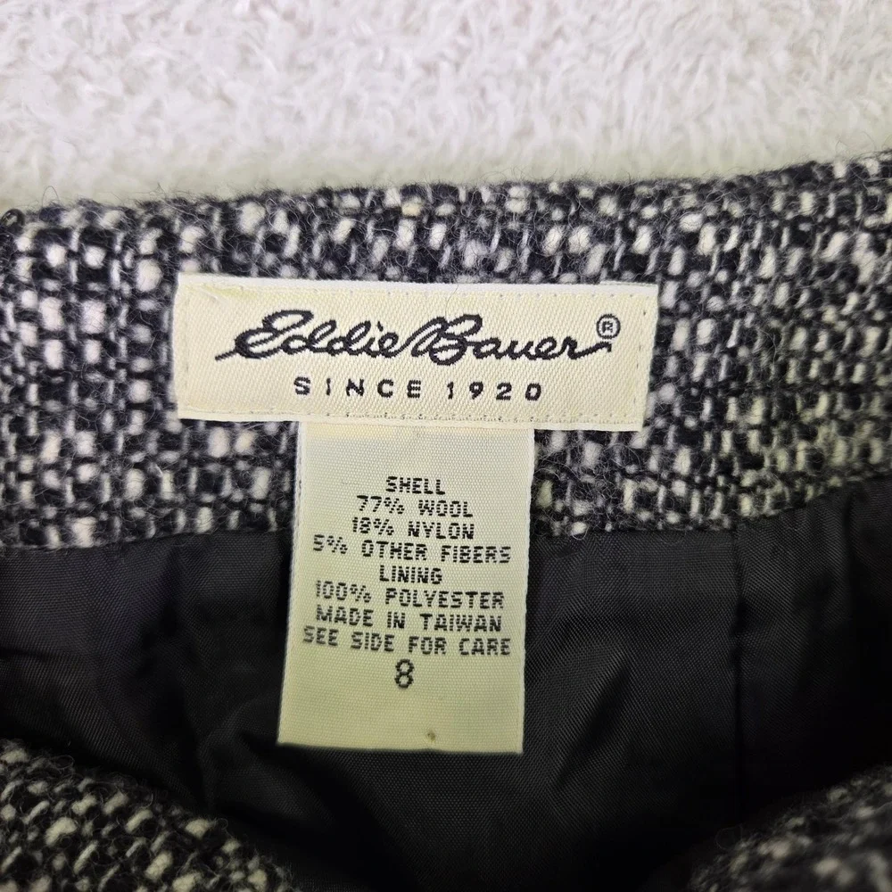 Eddie Bauer Womens Black White Wool Blend Tweed A-Line Skirt Size 8 Professional